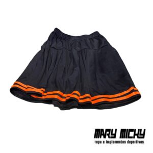 Falda Short - Negro C/ Naranja - Tela Poliester